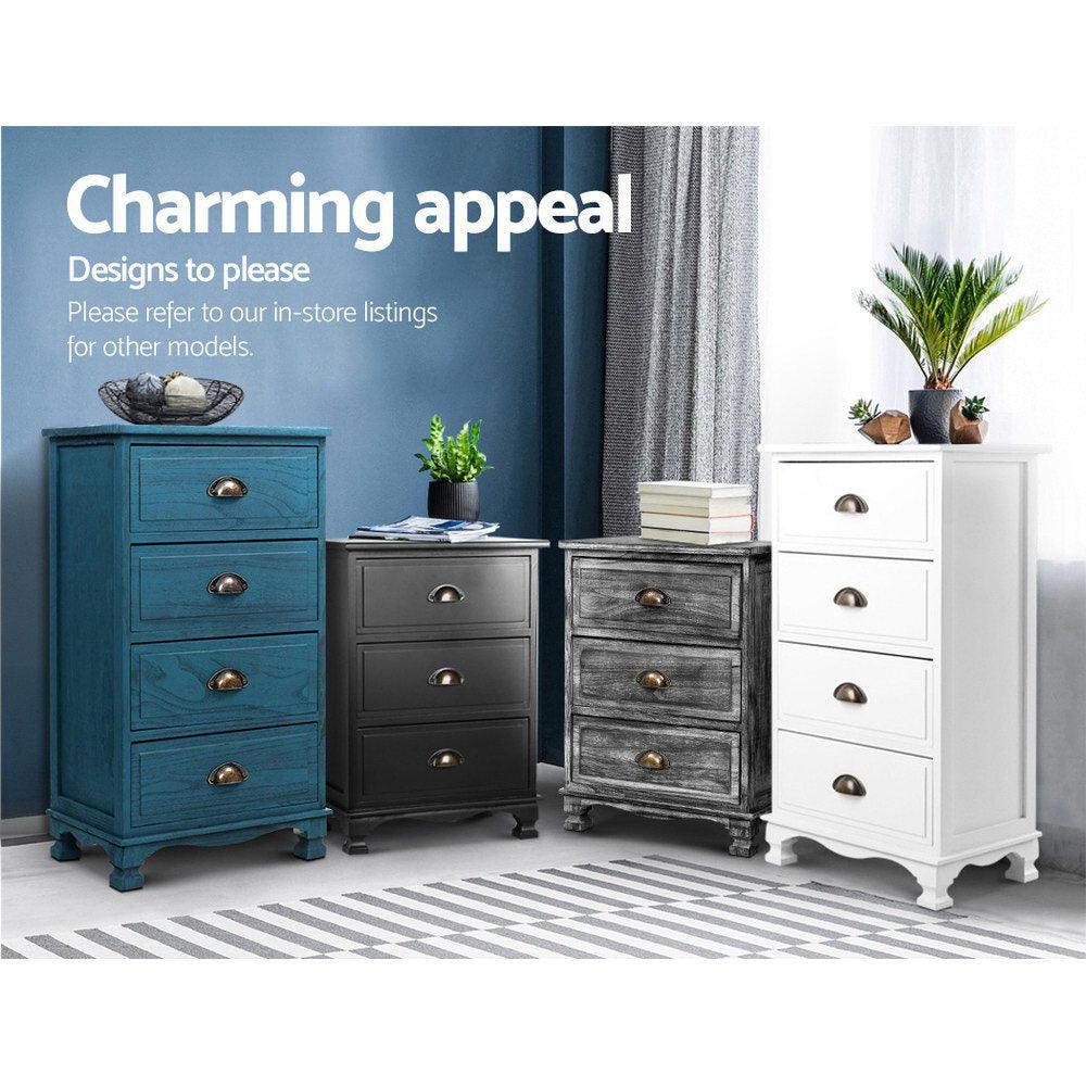 Artiss Bedside Tables Drawers Cabinet Vintage 4 Chest of Drawers Grey Nightstand - John Cootes