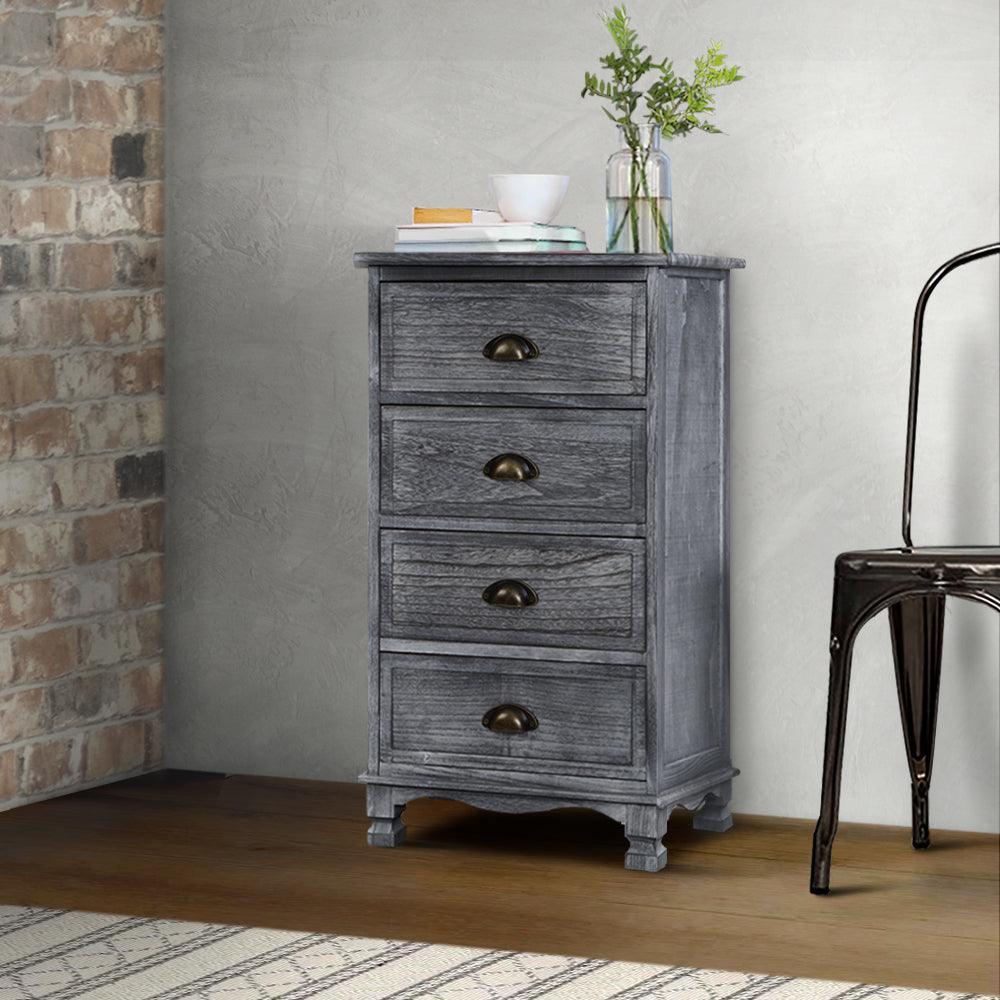 Artiss Bedside Tables Drawers Cabinet Vintage 4 Chest of Drawers Grey Nightstand - John Cootes