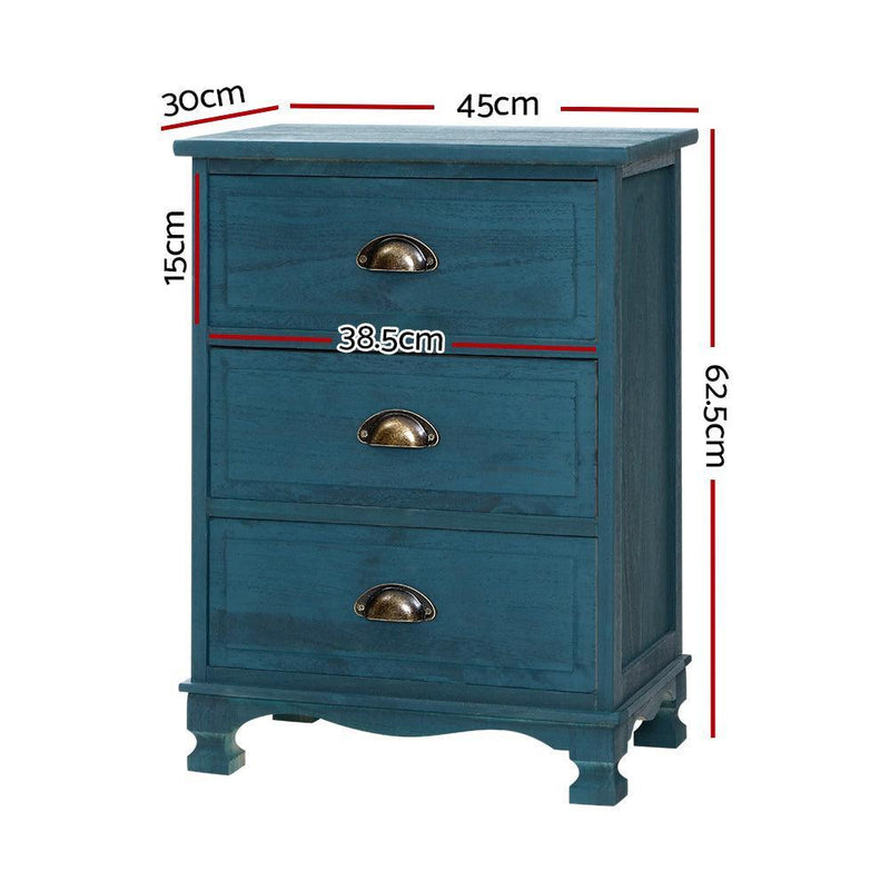 Artiss Bedside Tables Drawers Side Table Cabinet Vintage Blue Storage Nightstand - John Cootes