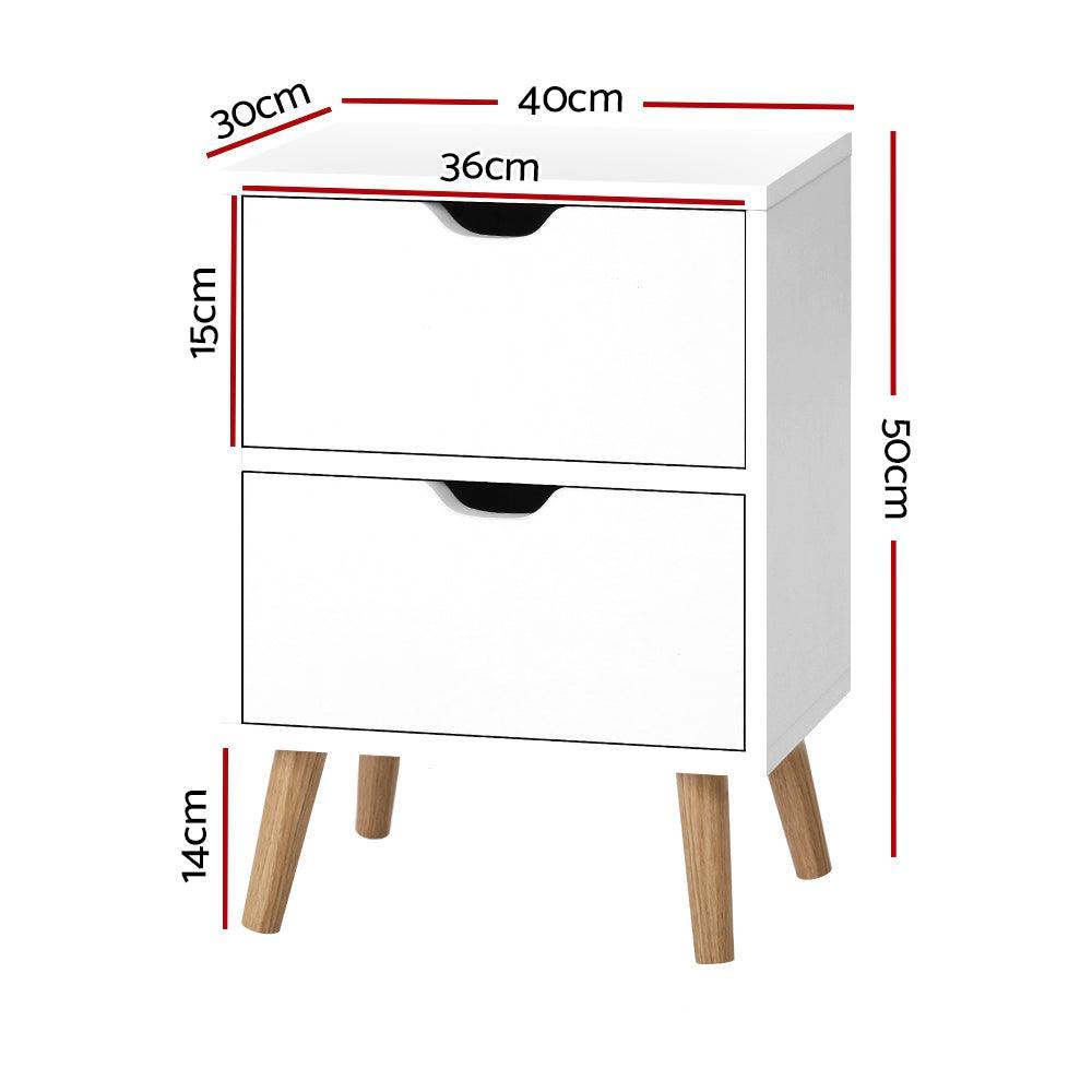 Artiss Bedside Tables Drawers Side Table Nightstand White Storage Cabinet Wood - John Cootes