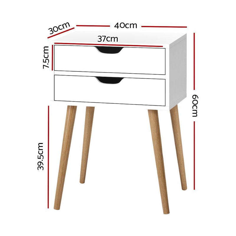 Artiss Bedside Tables Drawers Side Table Nightstand Wood Storage Cabinet White - John Cootes