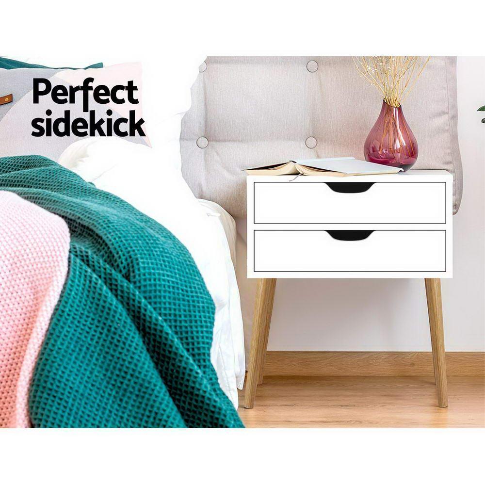 Artiss Bedside Tables Drawers Side Table Nightstand Wood Storage Cabinet White - John Cootes