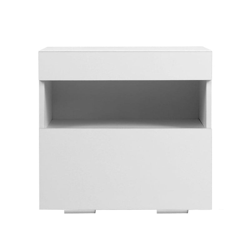 Artiss Bedside Tables Drawers Side Table RGB LED High Gloss Nightstand White - John Cootes