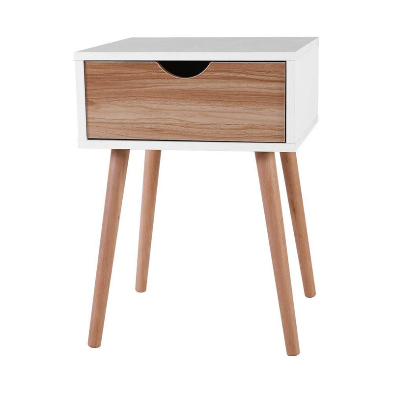 Artiss Bedside Tables Drawers Side Table Storage Cabinet Nightstand Solid Wood Legs Bedroom White - John Cootes