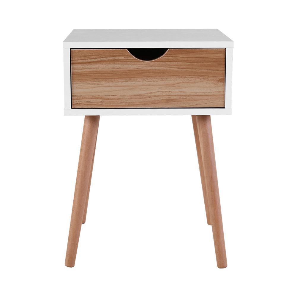 Artiss Bedside Tables Drawers Side Table Storage Cabinet Nightstand Solid Wood Legs Bedroom White - John Cootes