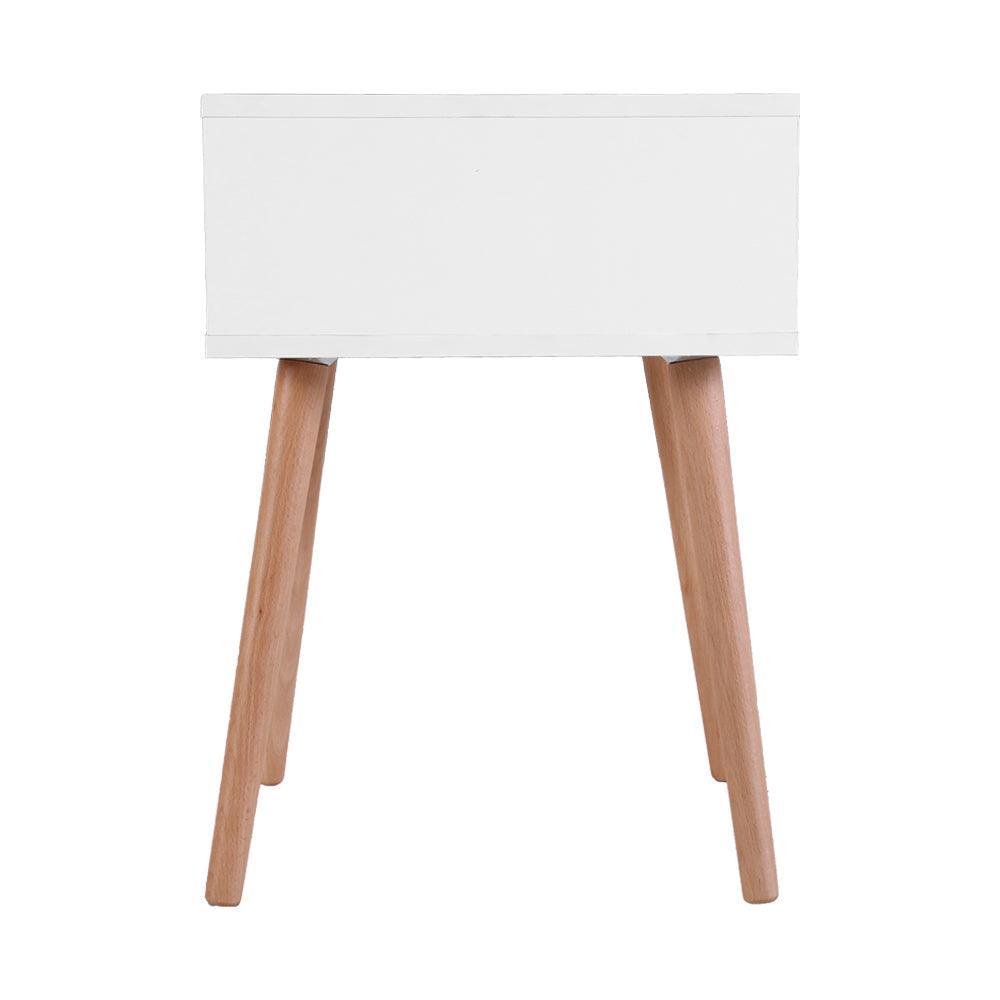 Artiss Bedside Tables Drawers Side Table Storage Cabinet Nightstand Solid Wood Legs Bedroom White - John Cootes