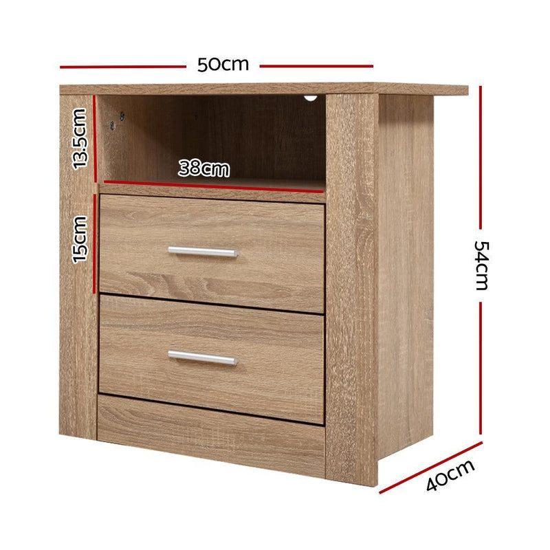 Artiss Bedside Tables Drawers Storage Cabinet Shelf Side End Table Oak - John Cootes