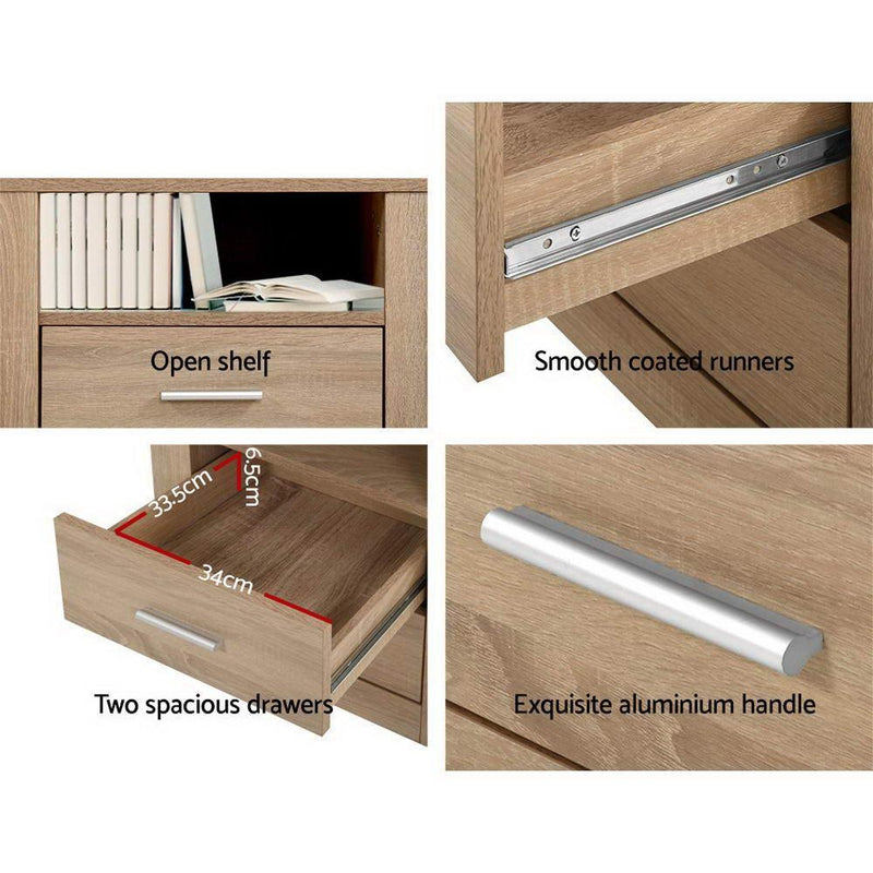 Artiss Bedside Tables Drawers Storage Cabinet Shelf Side End Table Oak - John Cootes