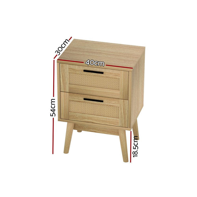 Artiss Bedside Tables Rattan 2 Drawers Side Table Nightstand Storage Cabinet - John Cootes