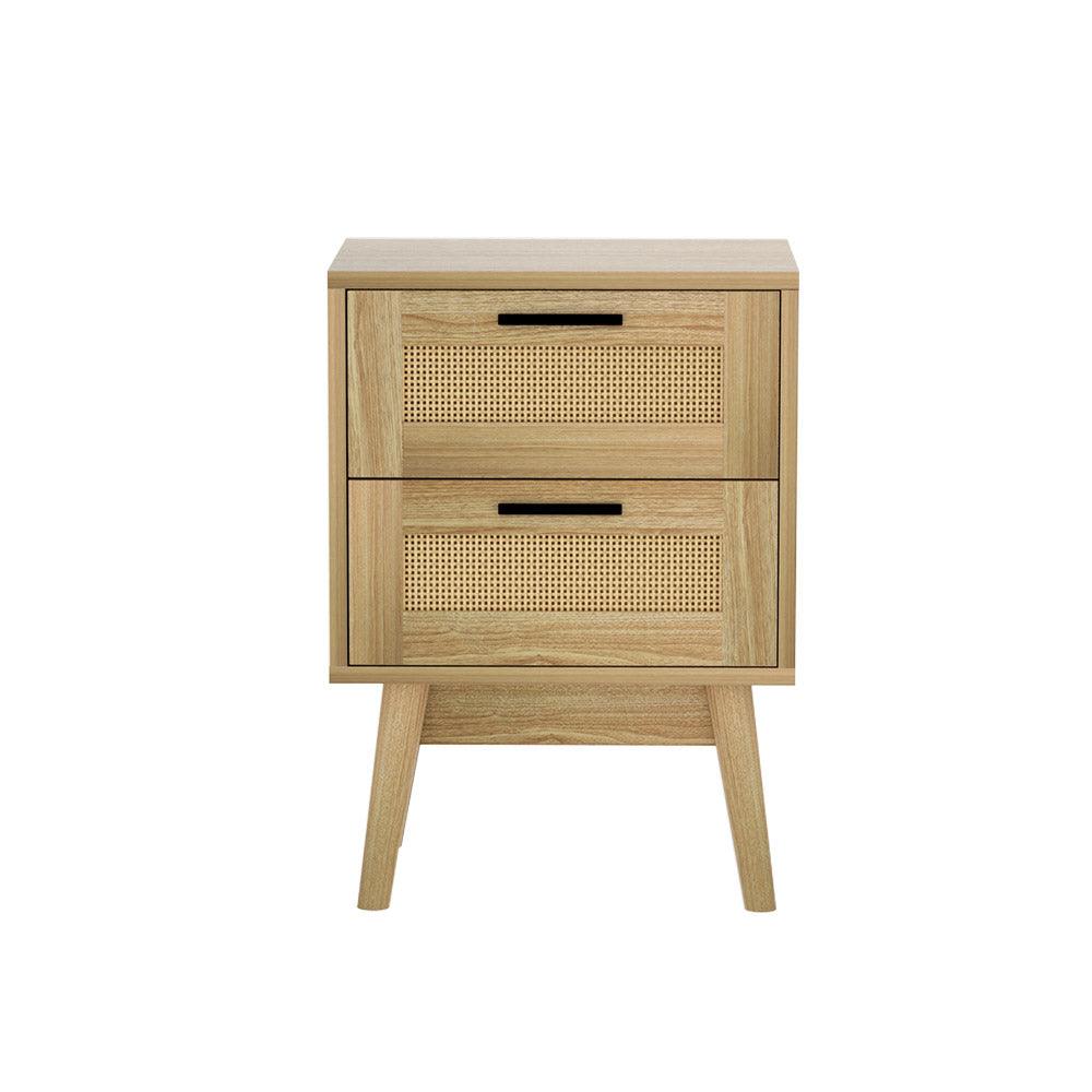 Artiss Bedside Tables Rattan 2 Drawers Side Table Nightstand Storage Cabinet - John Cootes