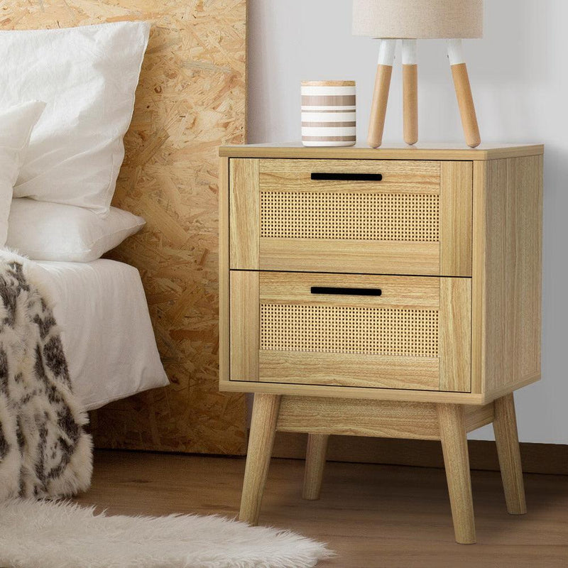 Artiss Bedside Tables Rattan 2 Drawers Side Table Nightstand Storage Cabinet - John Cootes