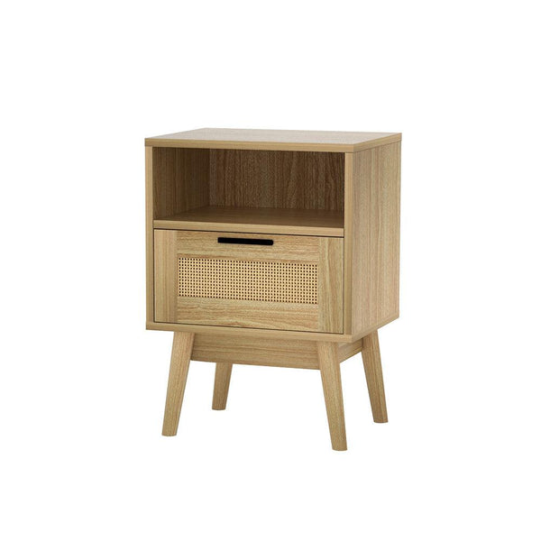 Artiss Bedside Tables Rattan Drawers Side Table Nightstand Storage Cabinet Wood - John Cootes