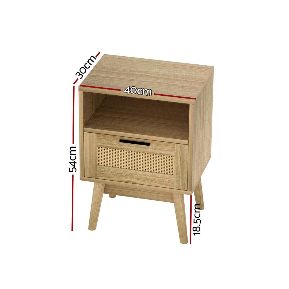 Artiss Bedside Tables Rattan Drawers Side Table Nightstand Storage Cabinet Wood - John Cootes