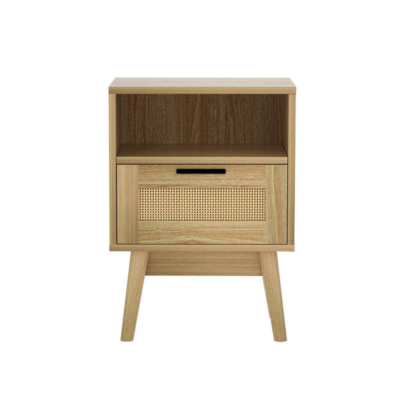 Artiss Bedside Tables Rattan Drawers Side Table Nightstand Storage Cabinet Wood - John Cootes