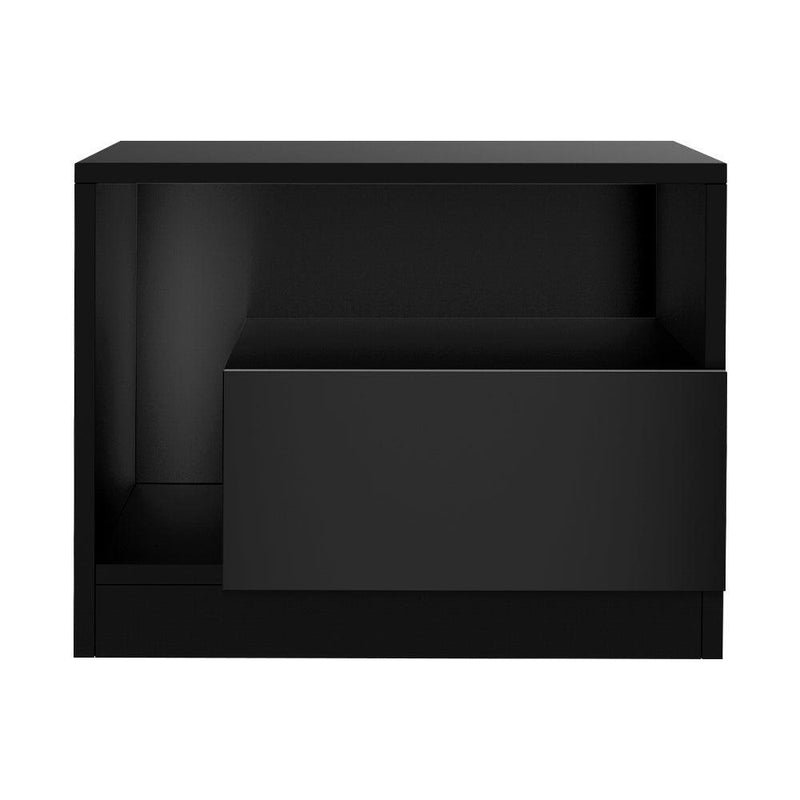 Artiss Bedside Tables Side Table RGB LED Drawers High Gloss Nightstand Black - John Cootes
