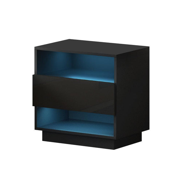 Artiss Bedside Tables Side Table RGB LED Drawers Nightstand High Gloss Black - John Cootes
