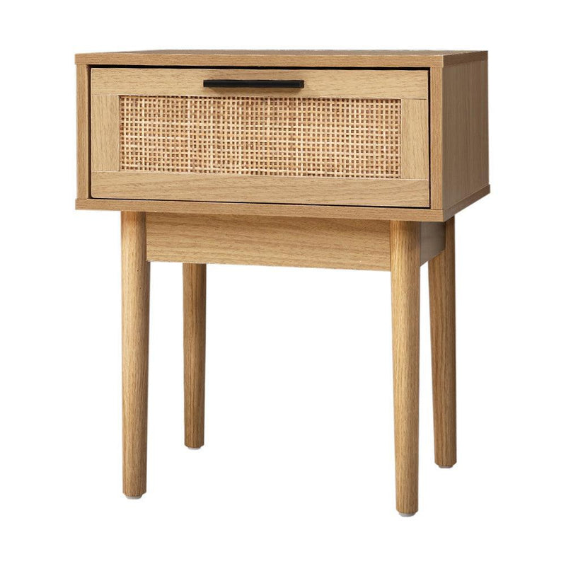 Artiss Bedside Tables Table 1 Drawer Storage Cabinet Rattan Wood Nightstand - John Cootes