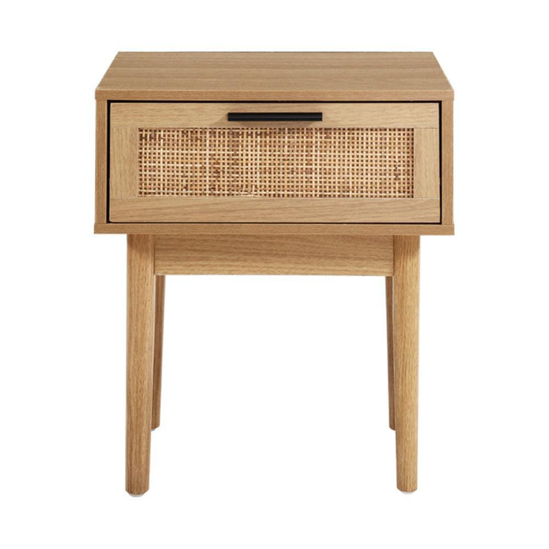 Artiss Bedside Tables Table 1 Drawer Storage Cabinet Rattan Wood Nightstand - John Cootes