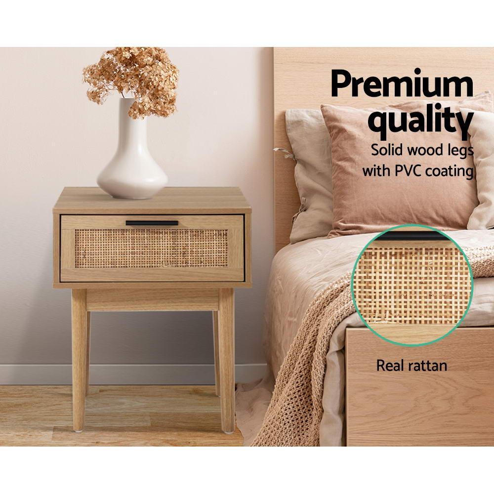 Artiss Bedside Tables Table 1 Drawer Storage Cabinet Rattan Wood Nightstand - John Cootes