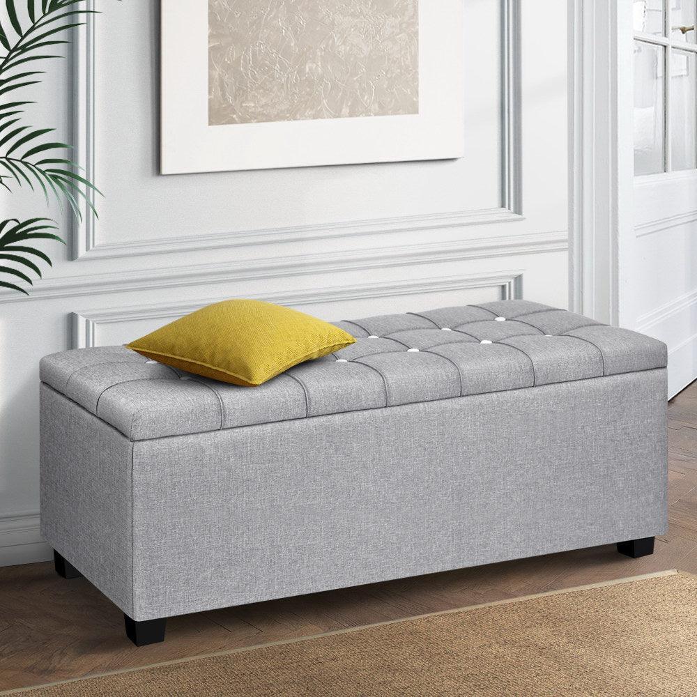 Artiss Blanket Box Storage Ottoman Fabric Foot Stool Grey - John Cootes