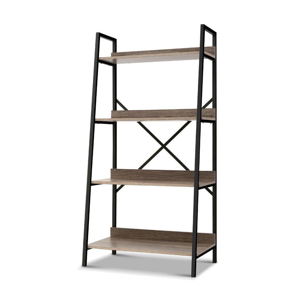 Artiss Bookshelf 4Tier Metal Bookcase Bookshelves Oak Book Shelf Display Storage - John Cootes