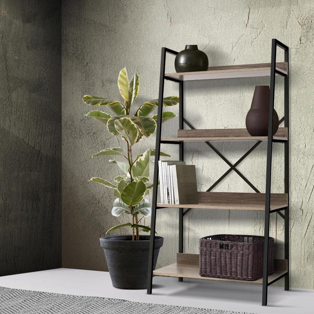 Artiss Bookshelf 4Tier Metal Bookcase Bookshelves Oak Book Shelf Display Storage - John Cootes