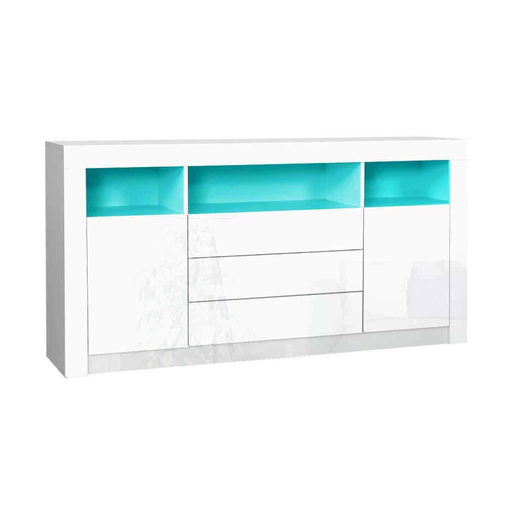 Artiss Buffet Sideboard Cabinet 3 Drawers High Gloss Storage Cupboard LED - John Cootes