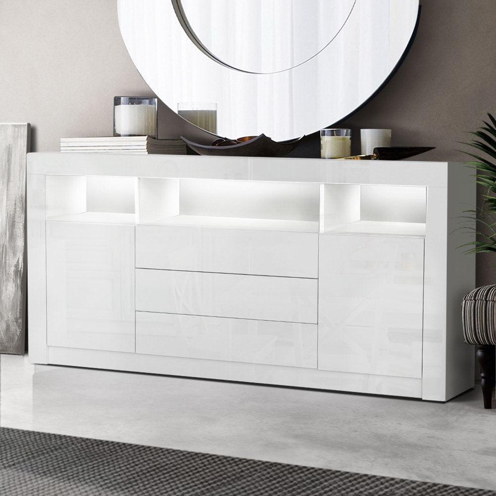 Artiss Buffet Sideboard Cabinet 3 Drawers High Gloss Storage Cupboard LED - John Cootes