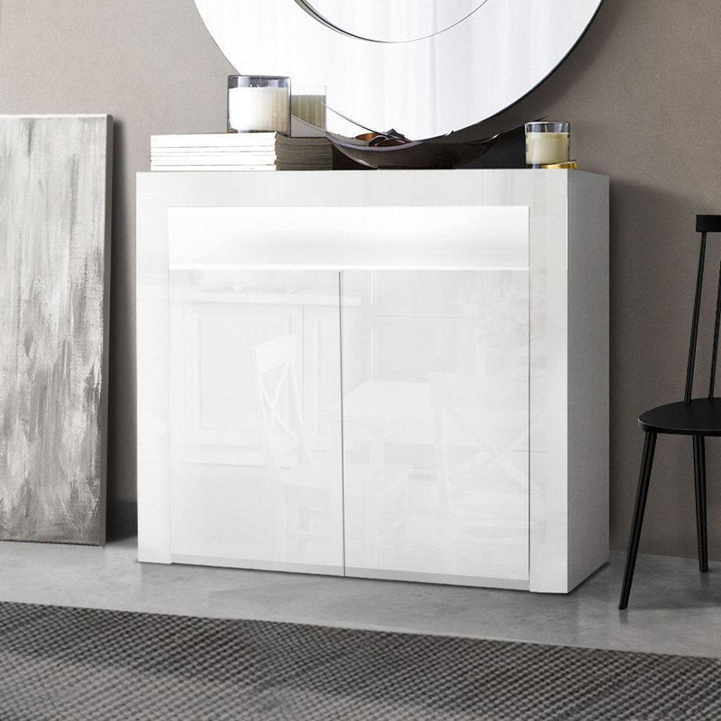 Artiss Buffet Sideboard Cabinet LED High Gloss Storage Cupboard 2 Doors White - John Cootes