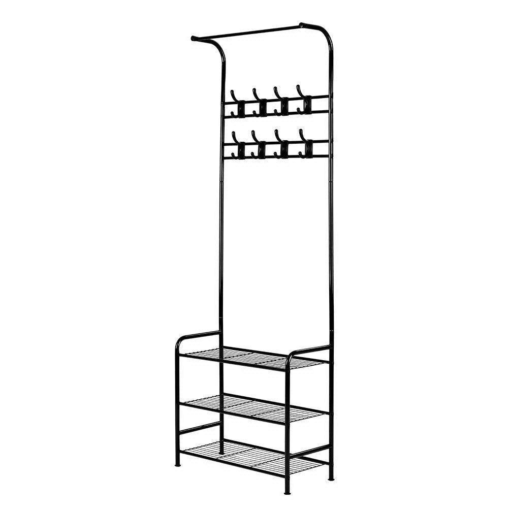 Artiss Clothes Rack Coat Stand Garment Portable Hanger Airer Organiser Shoe Storage Metal Black - John Cootes