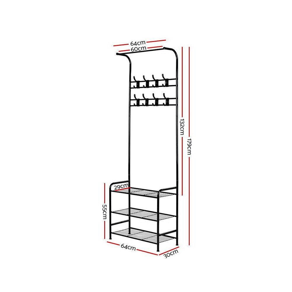 Artiss Clothes Rack Coat Stand Garment Portable Hanger Airer Organiser Shoe Storage Metal Black - John Cootes