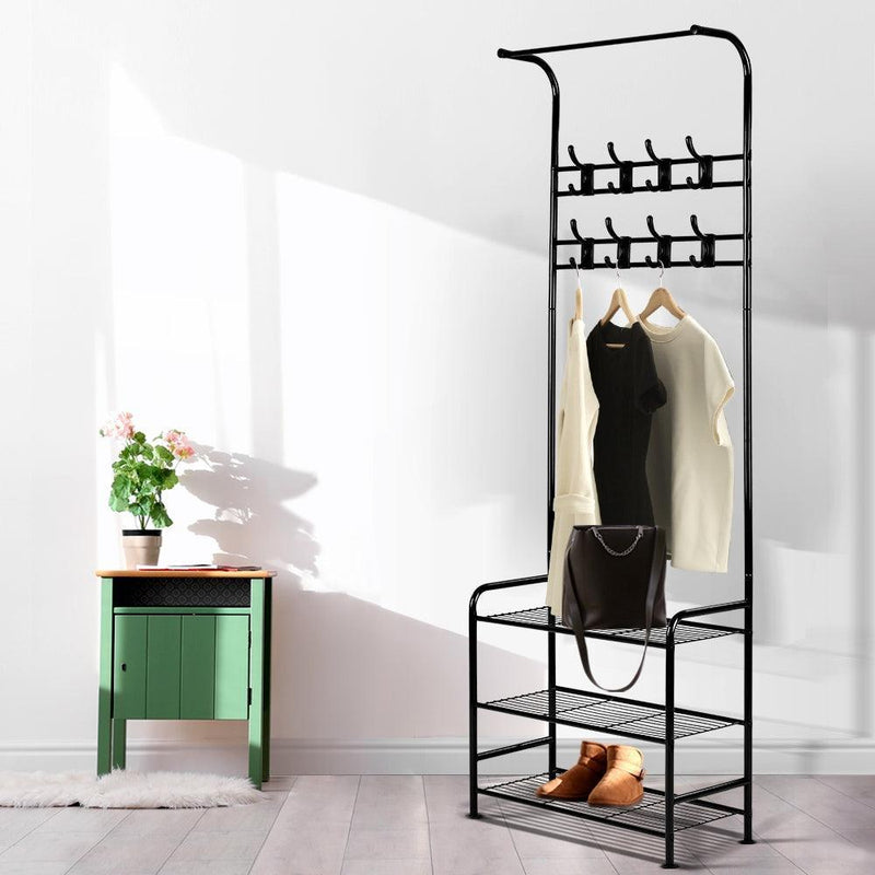 Artiss Clothes Rack Coat Stand Garment Portable Hanger Airer Organiser Shoe Storage Metal Black - John Cootes