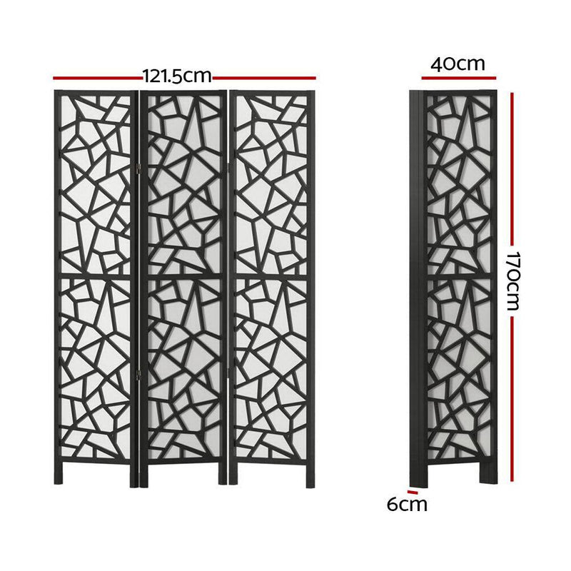 Artiss Clover Room Divider Screen Privacy Wood Dividers Stand 3 Panel Black - John Cootes
