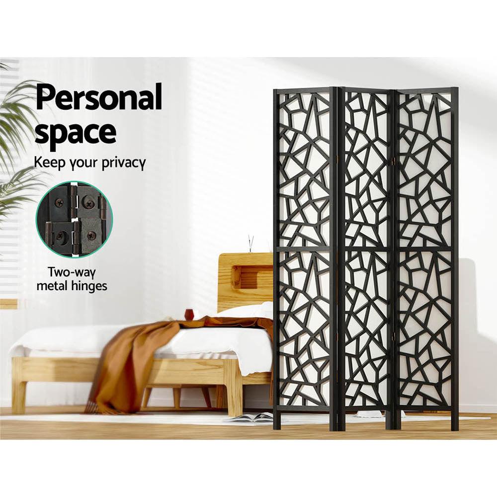Artiss Clover Room Divider Screen Privacy Wood Dividers Stand 3 Panel Black - John Cootes
