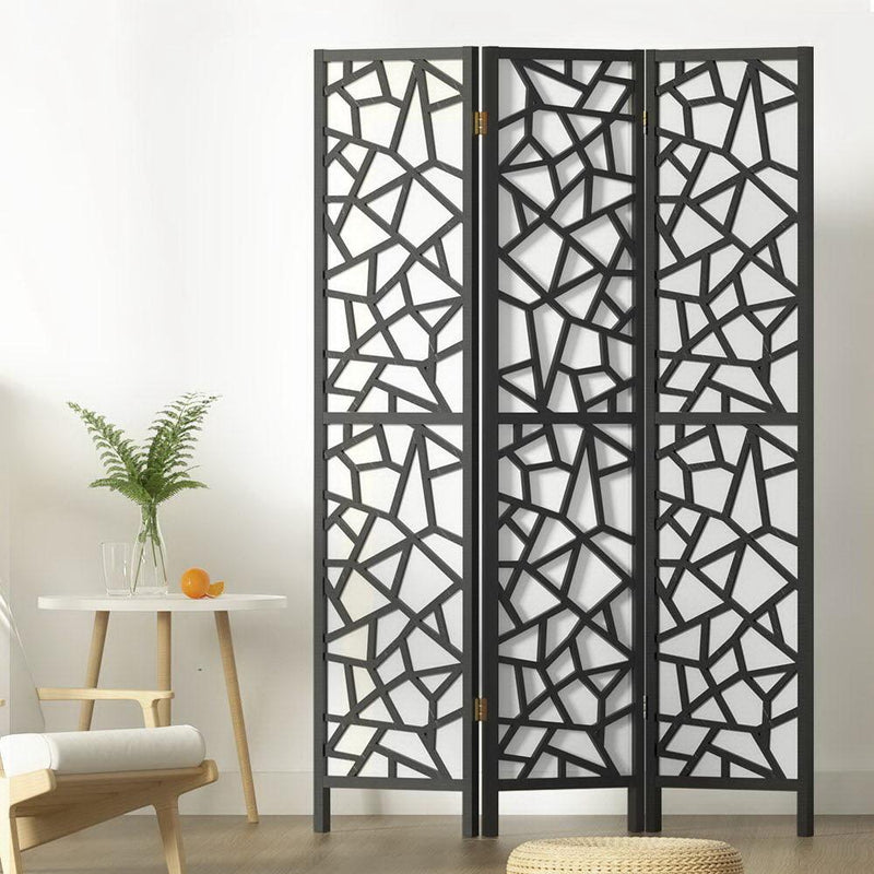 Artiss Clover Room Divider Screen Privacy Wood Dividers Stand 3 Panel Black - John Cootes