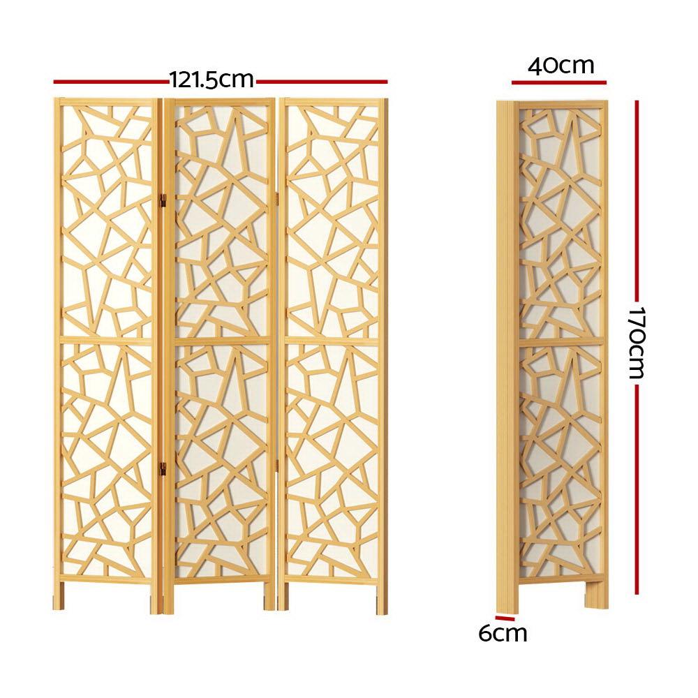 Artiss Clover Room Divider Screen Privacy Wood Dividers Stand 3 Panel Natural - John Cootes