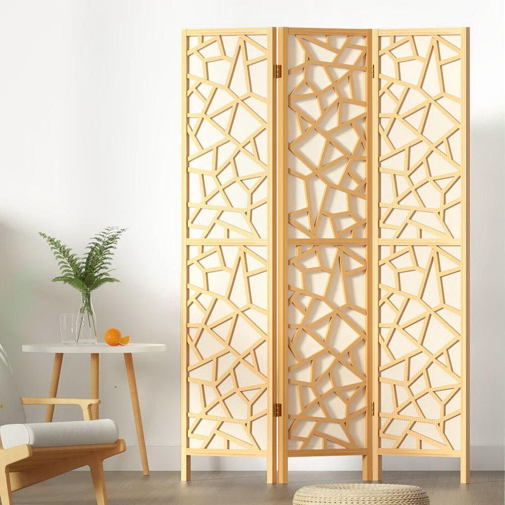 Artiss Clover Room Divider Screen Privacy Wood Dividers Stand 3 Panel Natural - John Cootes