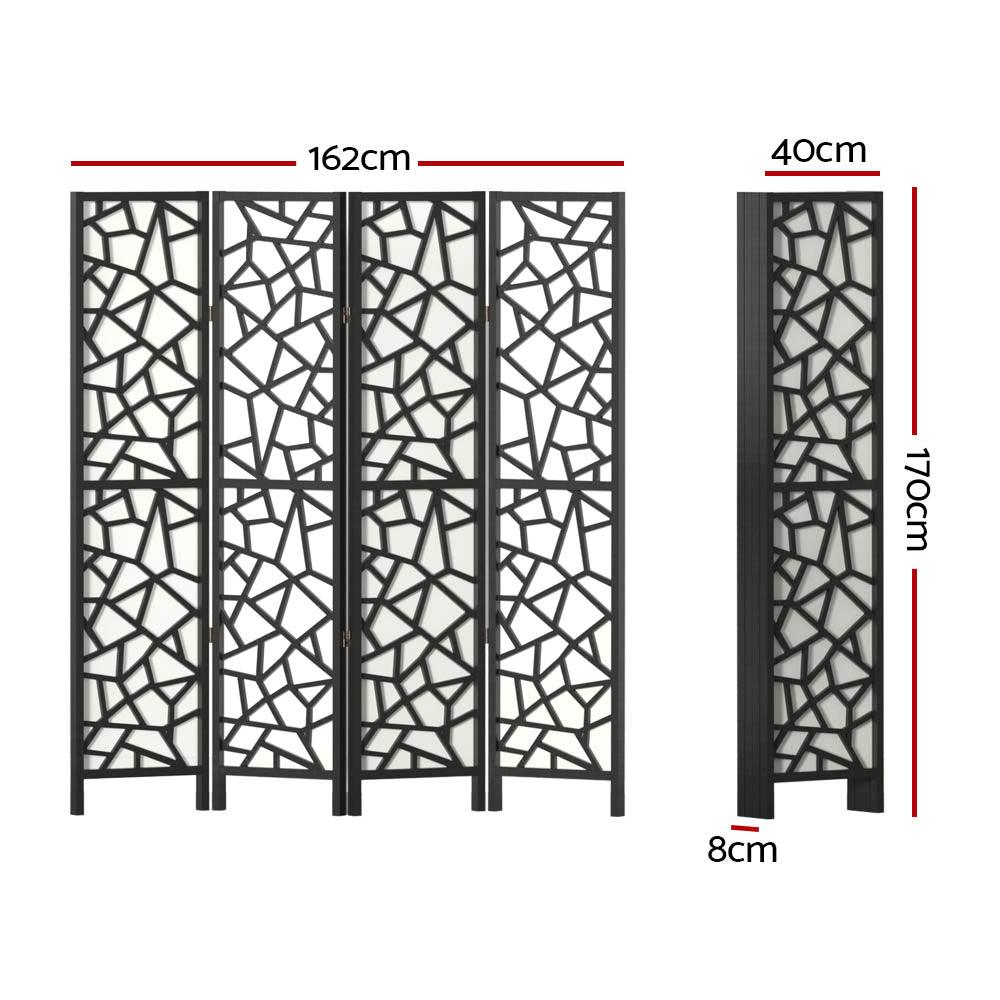 Artiss Clover Room Divider Screen Privacy Wood Dividers Stand 4 Panel Black - John Cootes