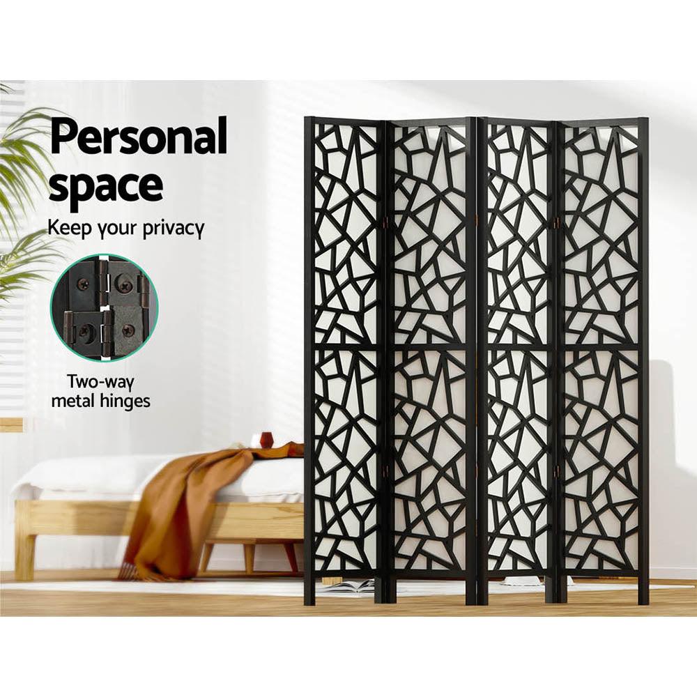 Artiss Clover Room Divider Screen Privacy Wood Dividers Stand 4 Panel Black - John Cootes