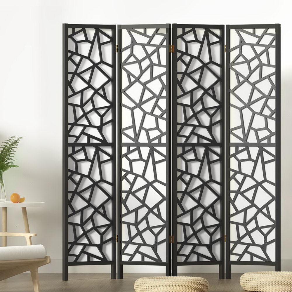 Artiss Clover Room Divider Screen Privacy Wood Dividers Stand 4 Panel Black - John Cootes