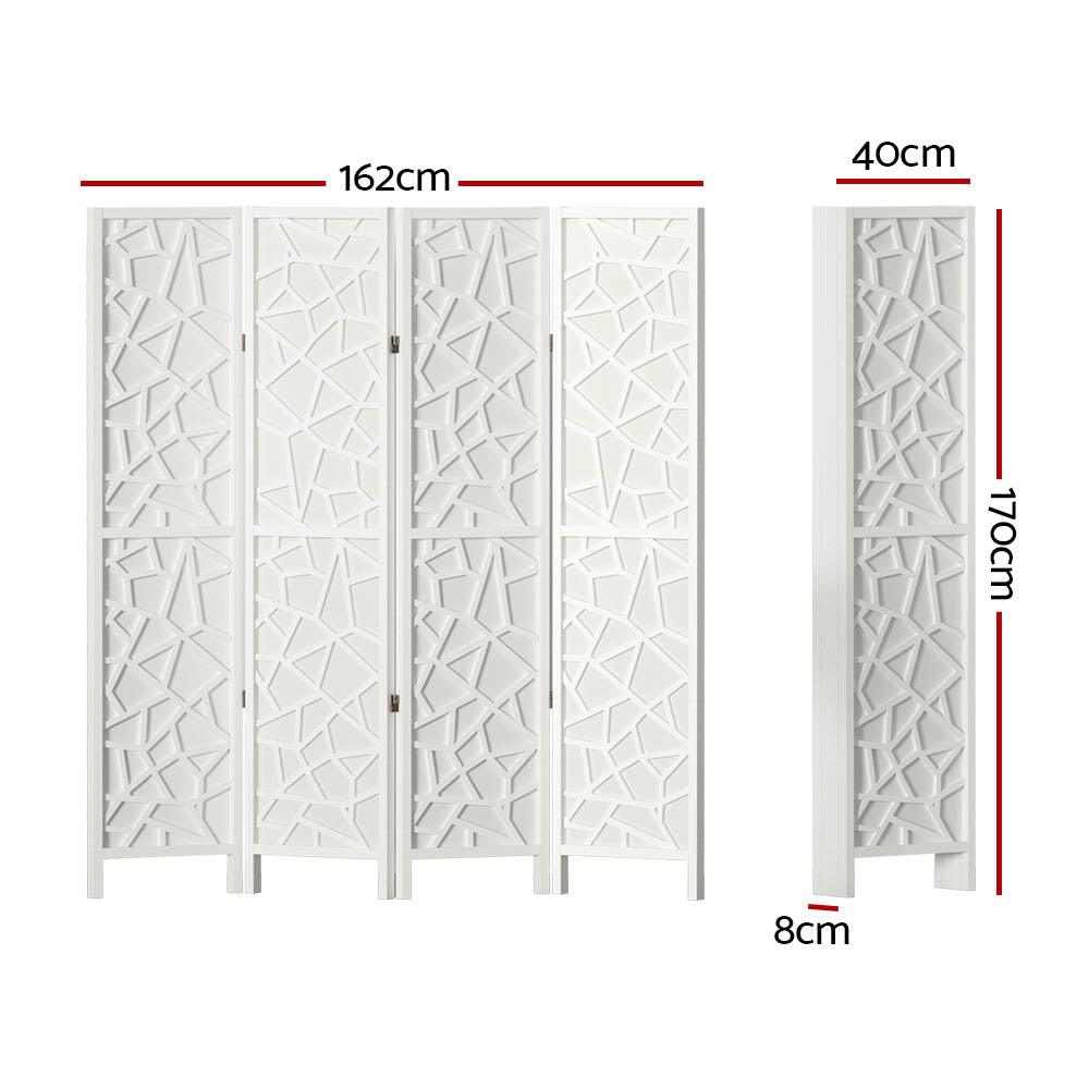 Artiss Clover Room Divider Screen Privacy Wood Dividers Stand 4 Panel White - John Cootes