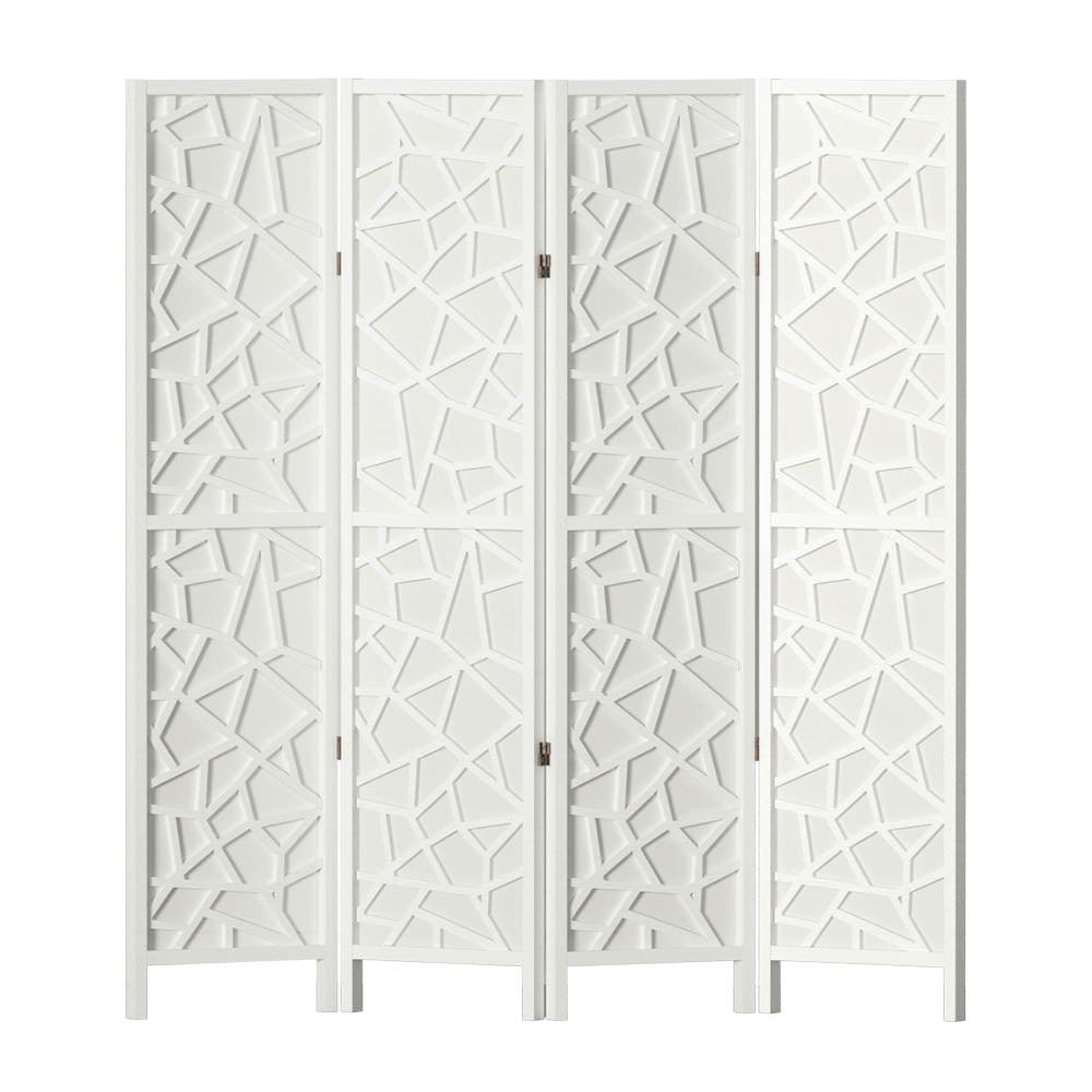 Artiss Clover Room Divider Screen Privacy Wood Dividers Stand 4 Panel White - John Cootes