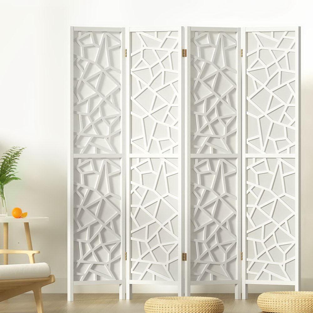 Artiss Clover Room Divider Screen Privacy Wood Dividers Stand 4 Panel White - John Cootes