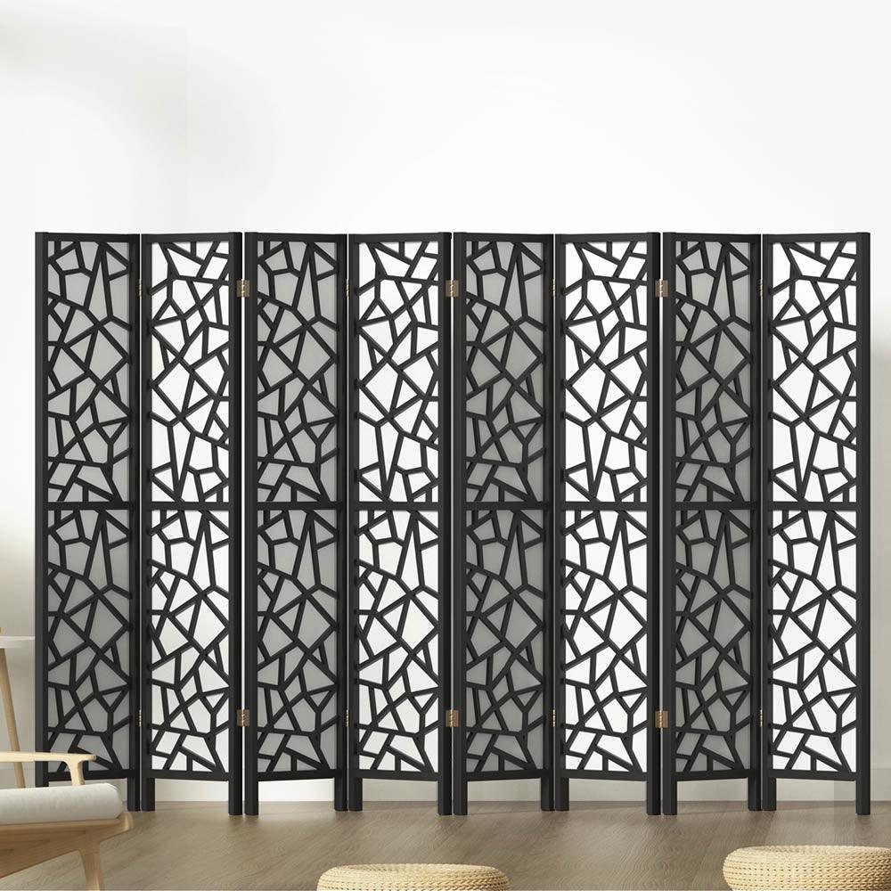 Artiss Clover Room Divider Screen Privacy Wood Dividers Stand 8 Panel Black - John Cootes