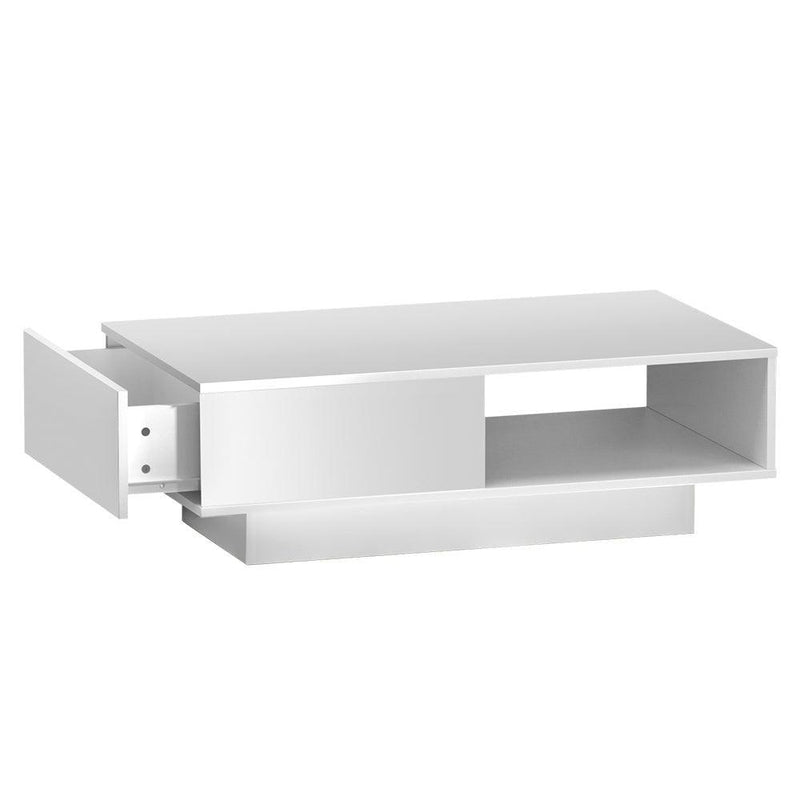 Artiss Coffee Table LED Lights High Gloss Storage Drawer Modern Furniture White - John Cootes