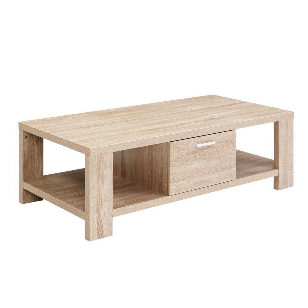 Artiss Coffee Table Wooden Shelf Storage Drawer Living Furniture Thick Tabletop - John Cootes