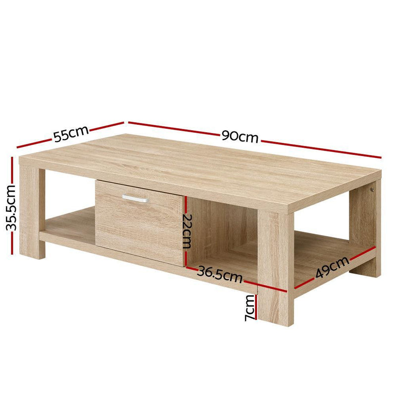 Artiss Coffee Table Wooden Shelf Storage Drawer Living Furniture Thick Tabletop - John Cootes