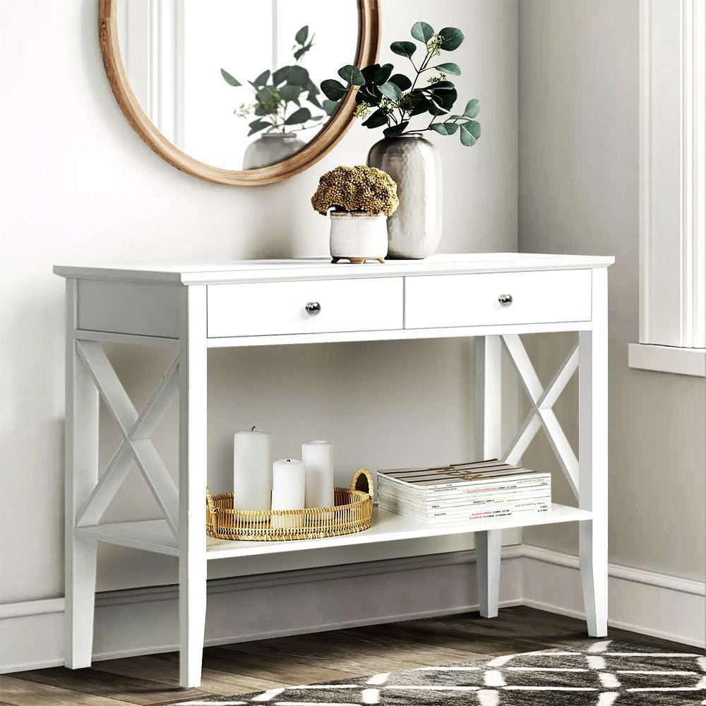 Artiss Console Table Hall Side Entry 2 Drawers Display White Desk Furniture - John Cootes