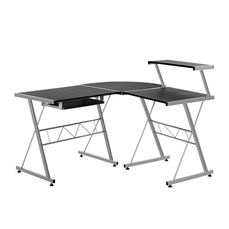 Artiss Corner Metal Pull Out Table Desk - Black - John Cootes