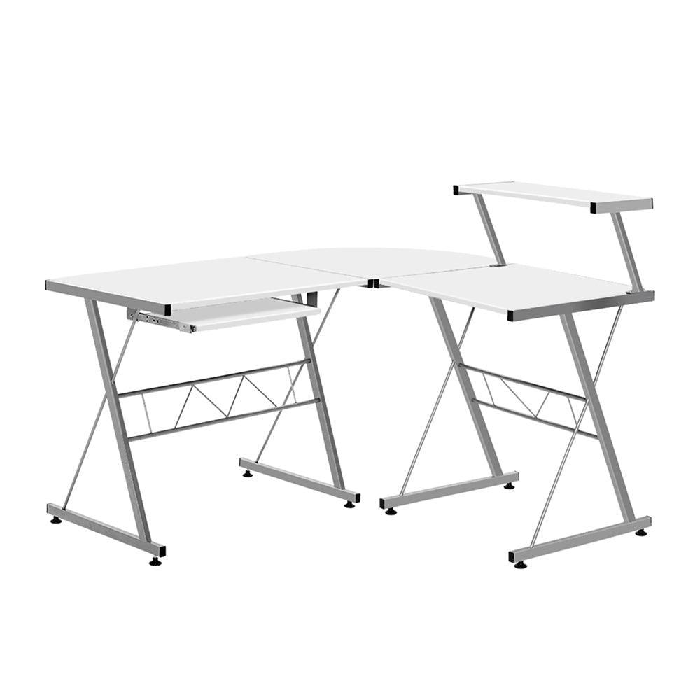 Artiss Corner Metal Pull Out Table Desk - White - John Cootes